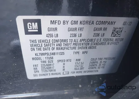 2022 Chevrolet Trailblazer Fwd Lt z USA, uszkodzony, nr VIN KL79MPSL5NB111325